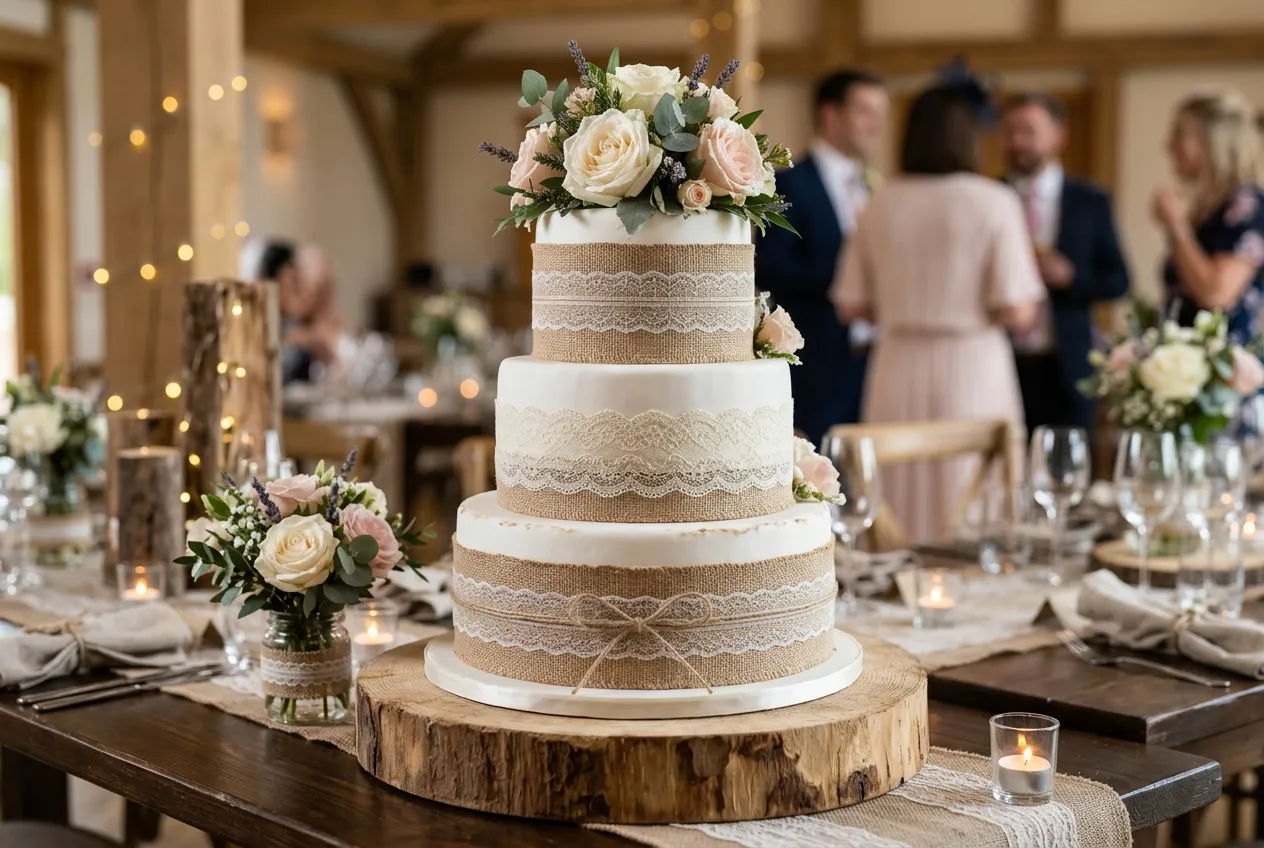 Burlap and Lace Wrapped Tiers