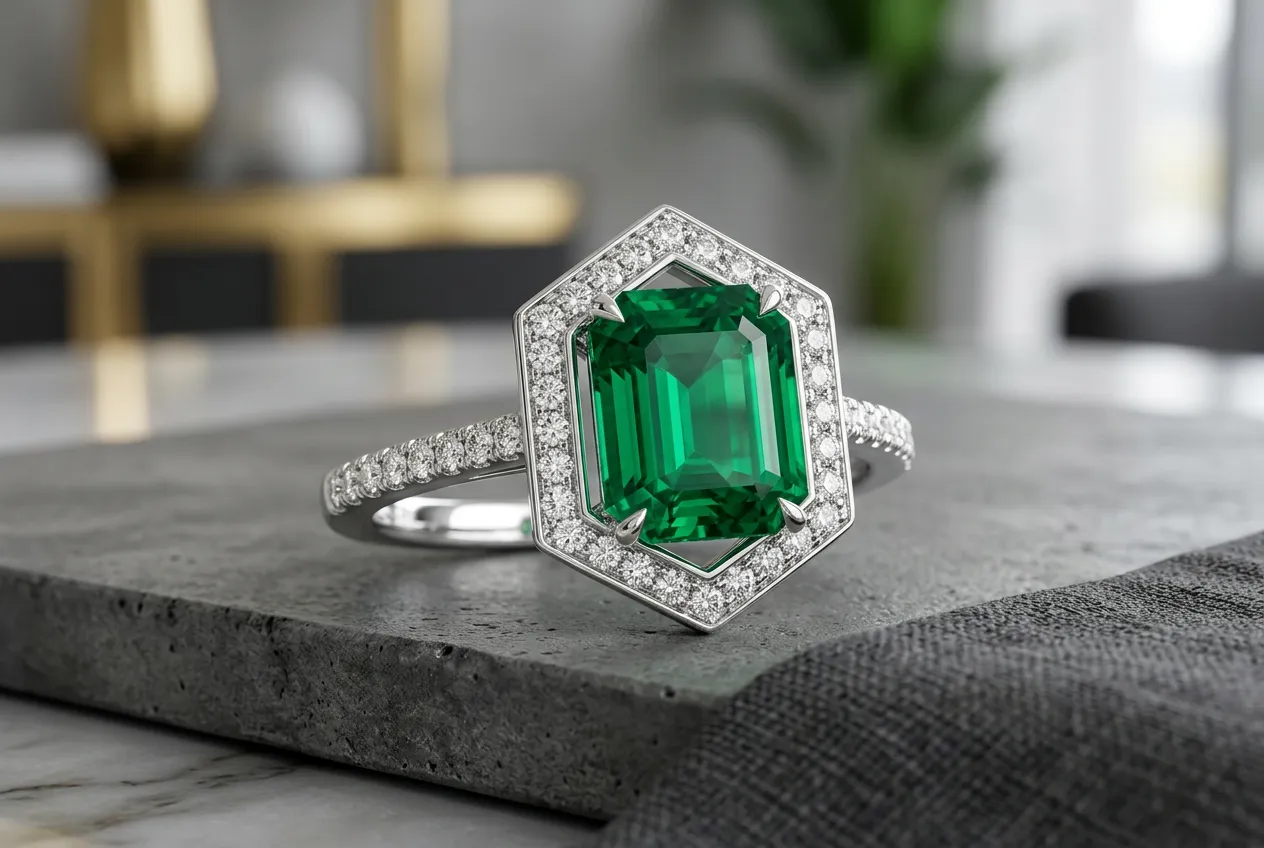 Hexagonal Halo Emerald