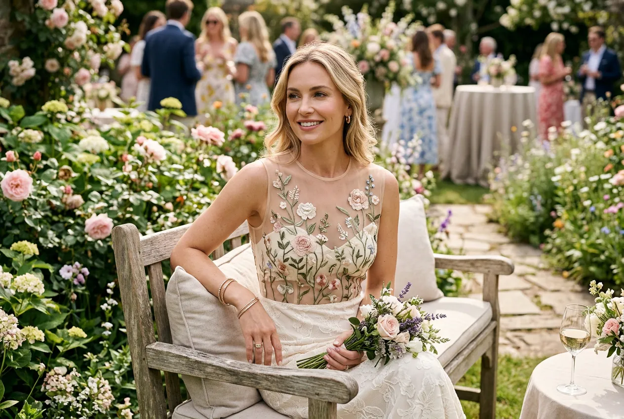 Sheer Panel with Floral Embroidery