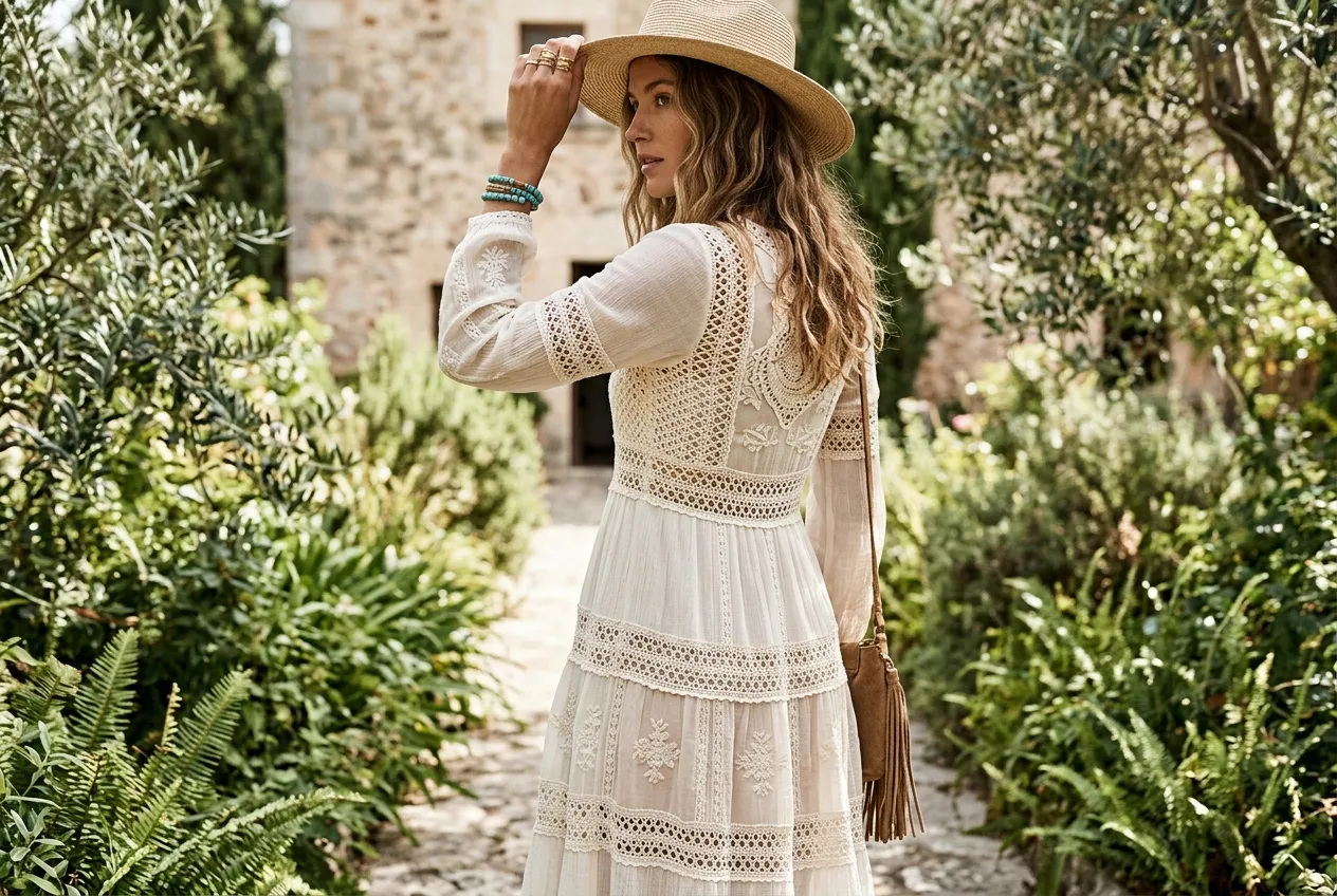 Bohemian Crochet Detail Dress