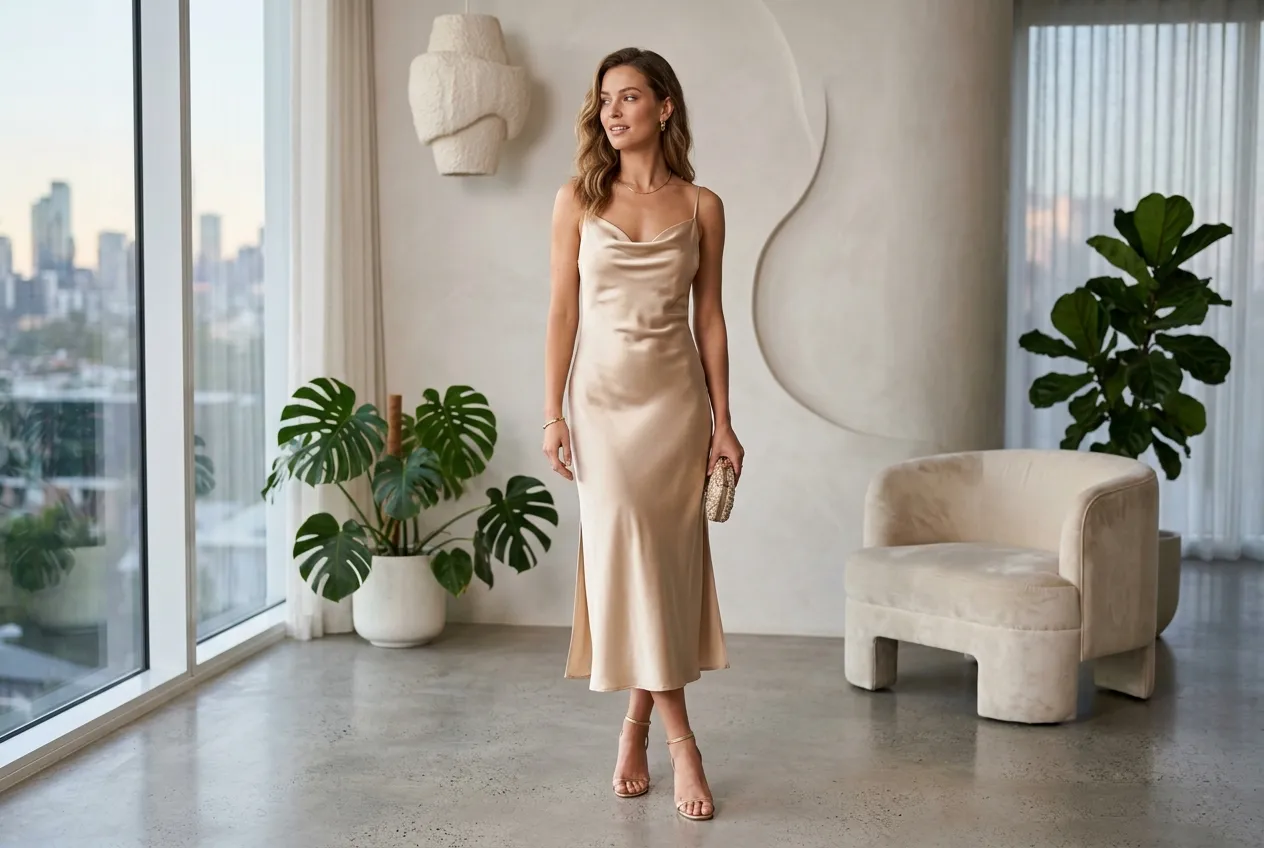 Champagne Satin Slip Dress