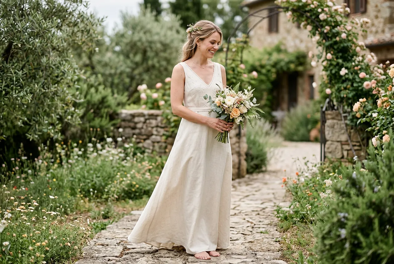 Cream Linen Blend Dress