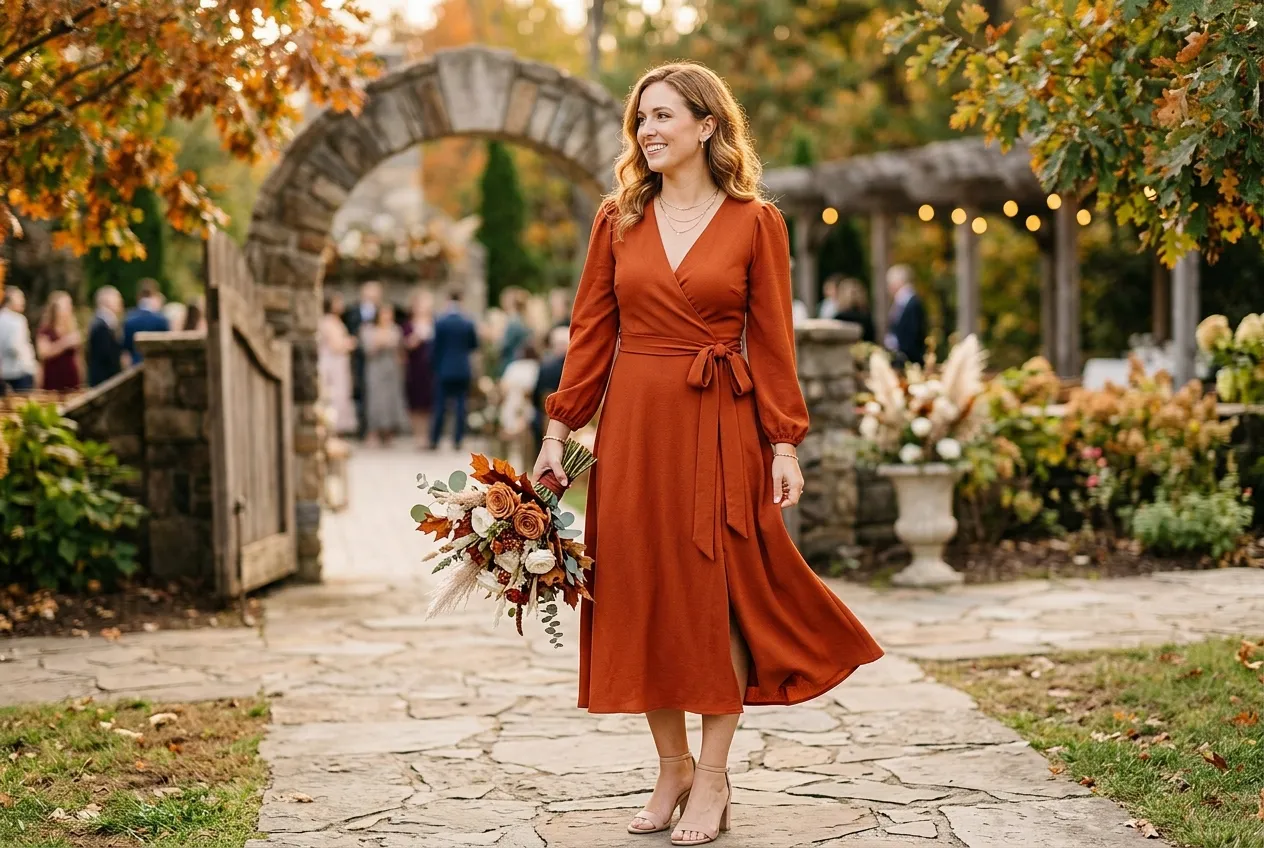 Rust Orange Wrap Midi