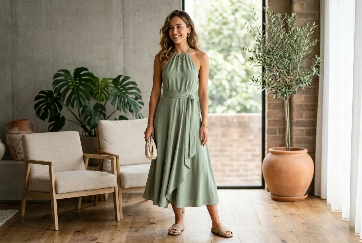 Sage Green Halter Dress