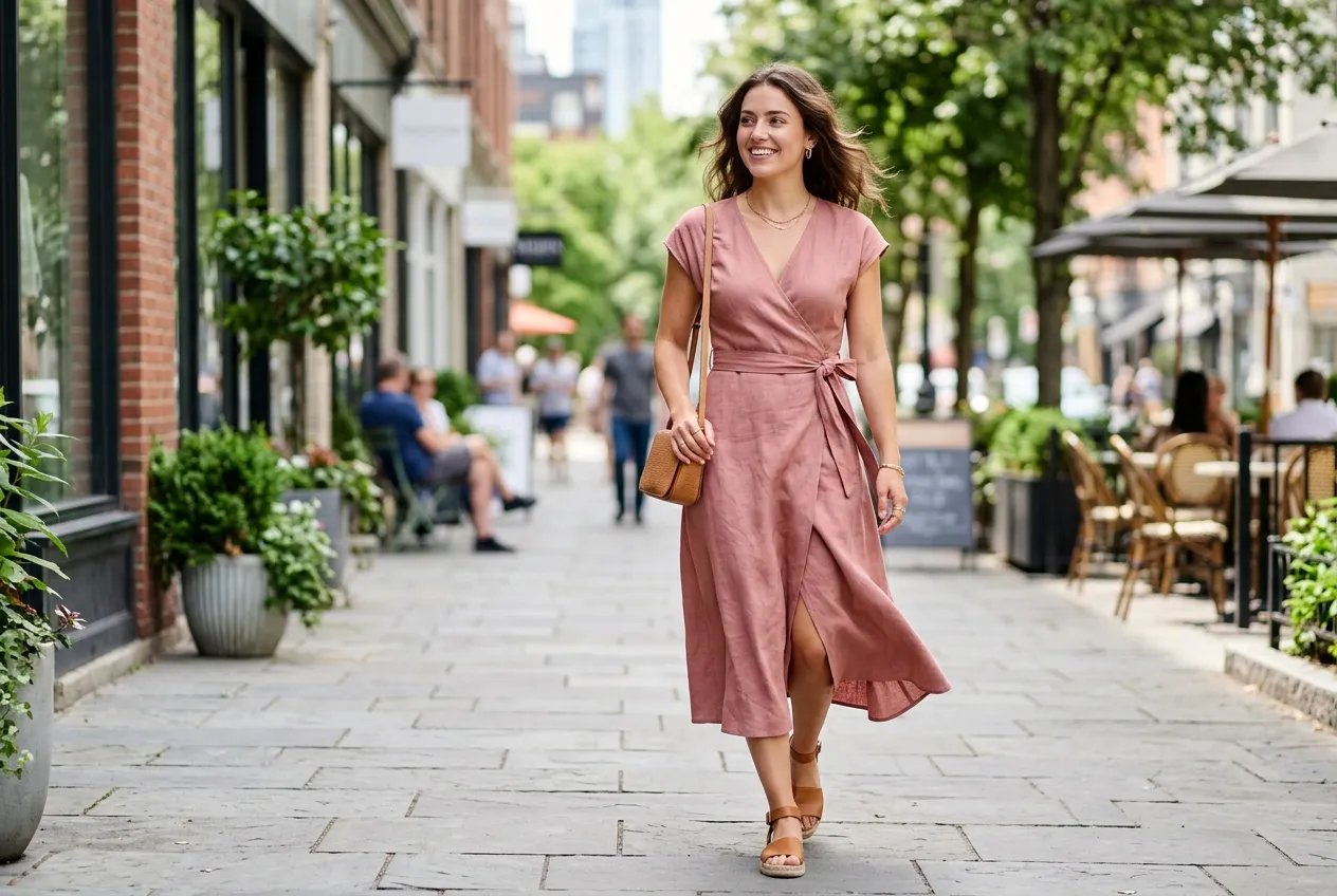 The Midi Wrap Dress in Dusty Rose