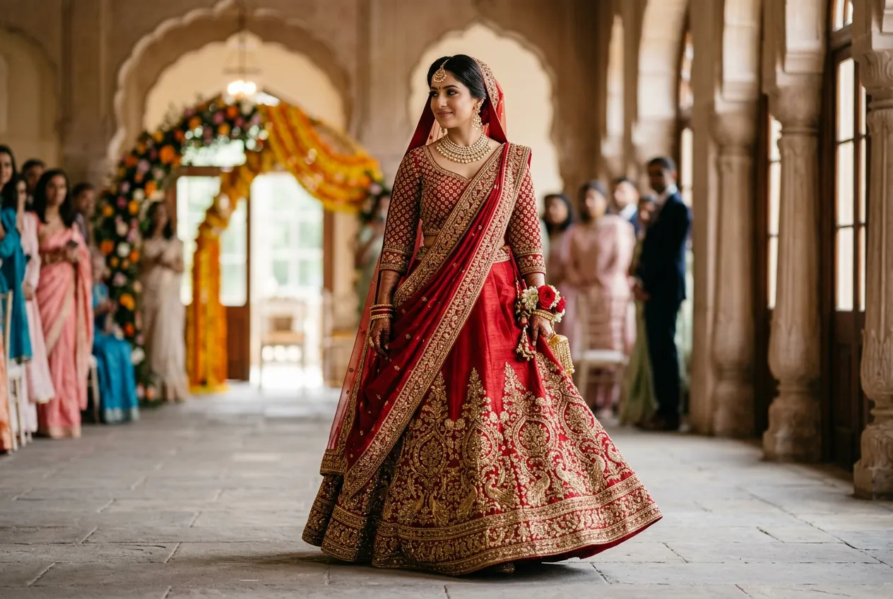 Classic Red Lehenga with Gold Zardozi Work