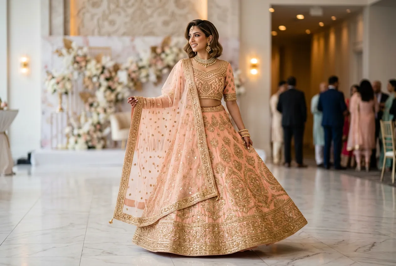 Peach and Gold Lehenga