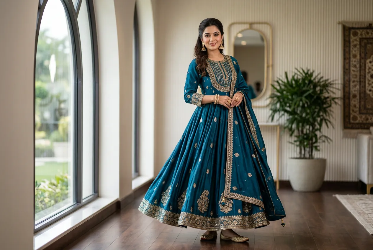 Teal Blue Anarkali