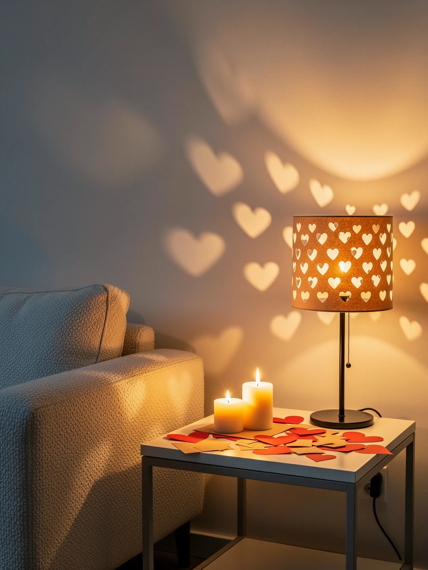 Romantic lighting with heart shadows