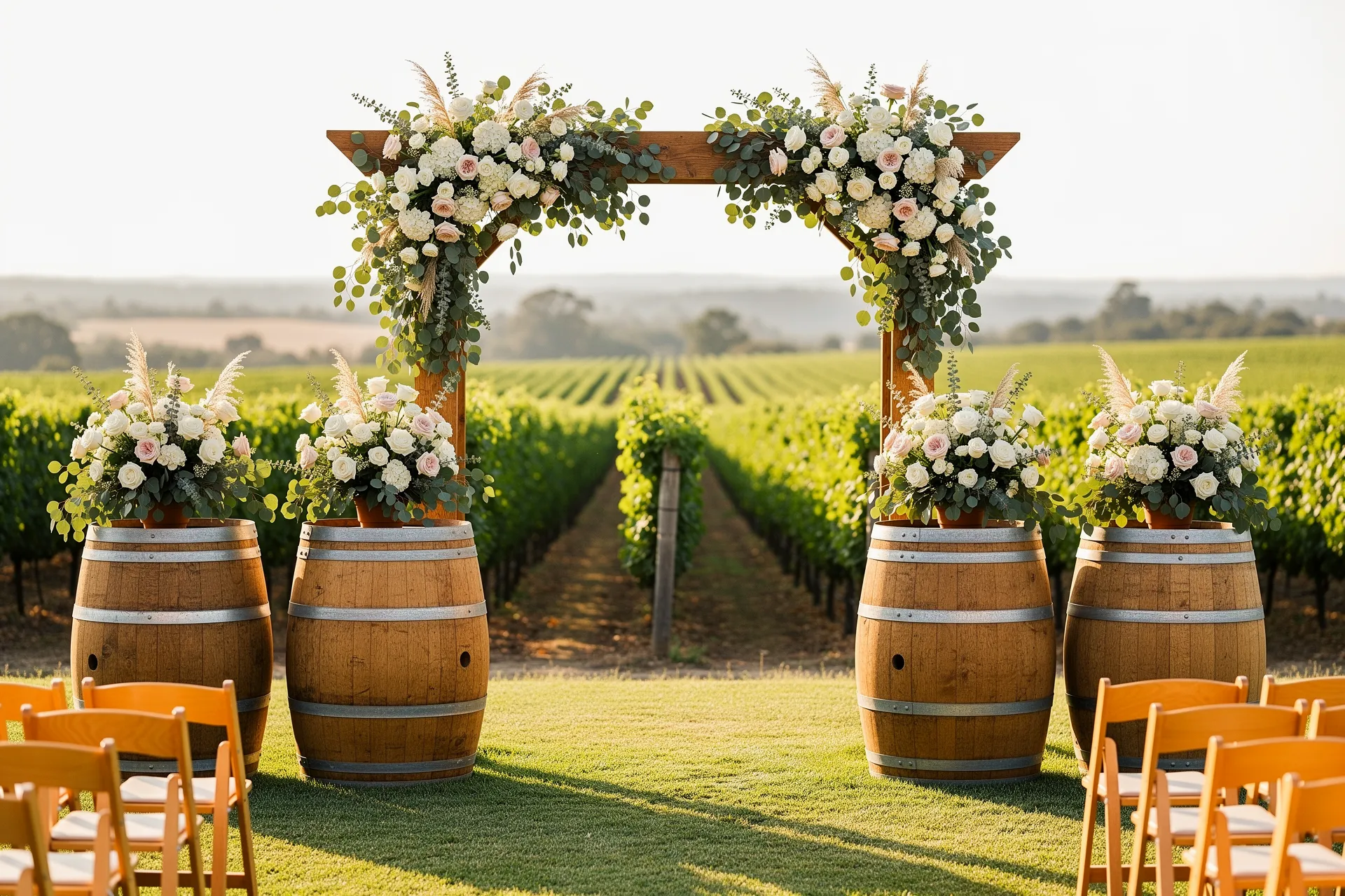 Create wine barrel ceremony arches or backdrops