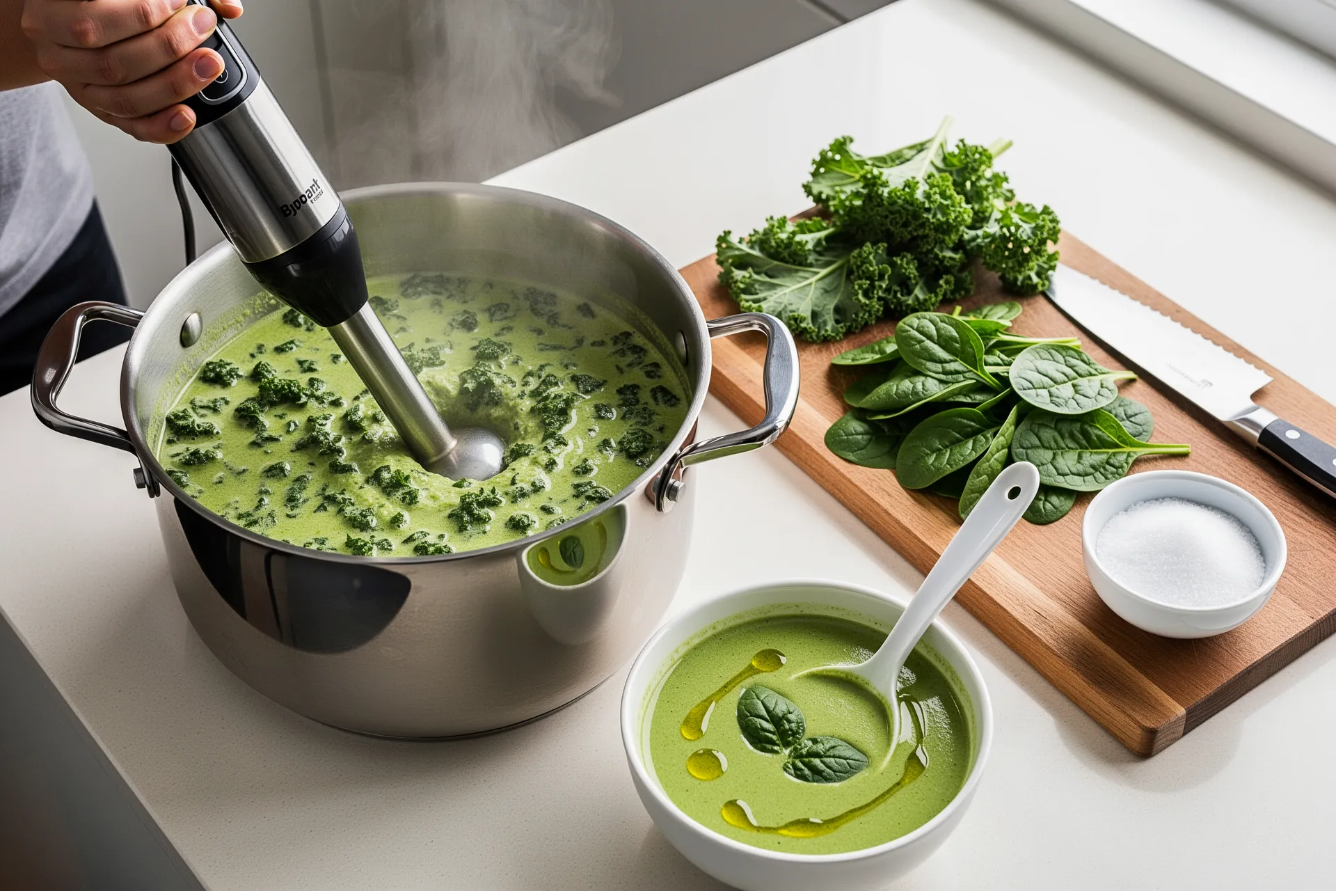 Blend greens into soups
