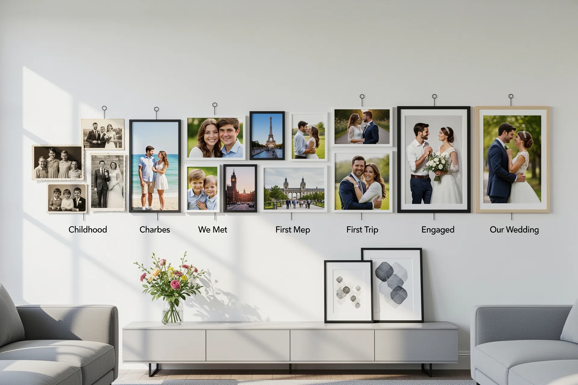Create a memory lane photo timeline display
