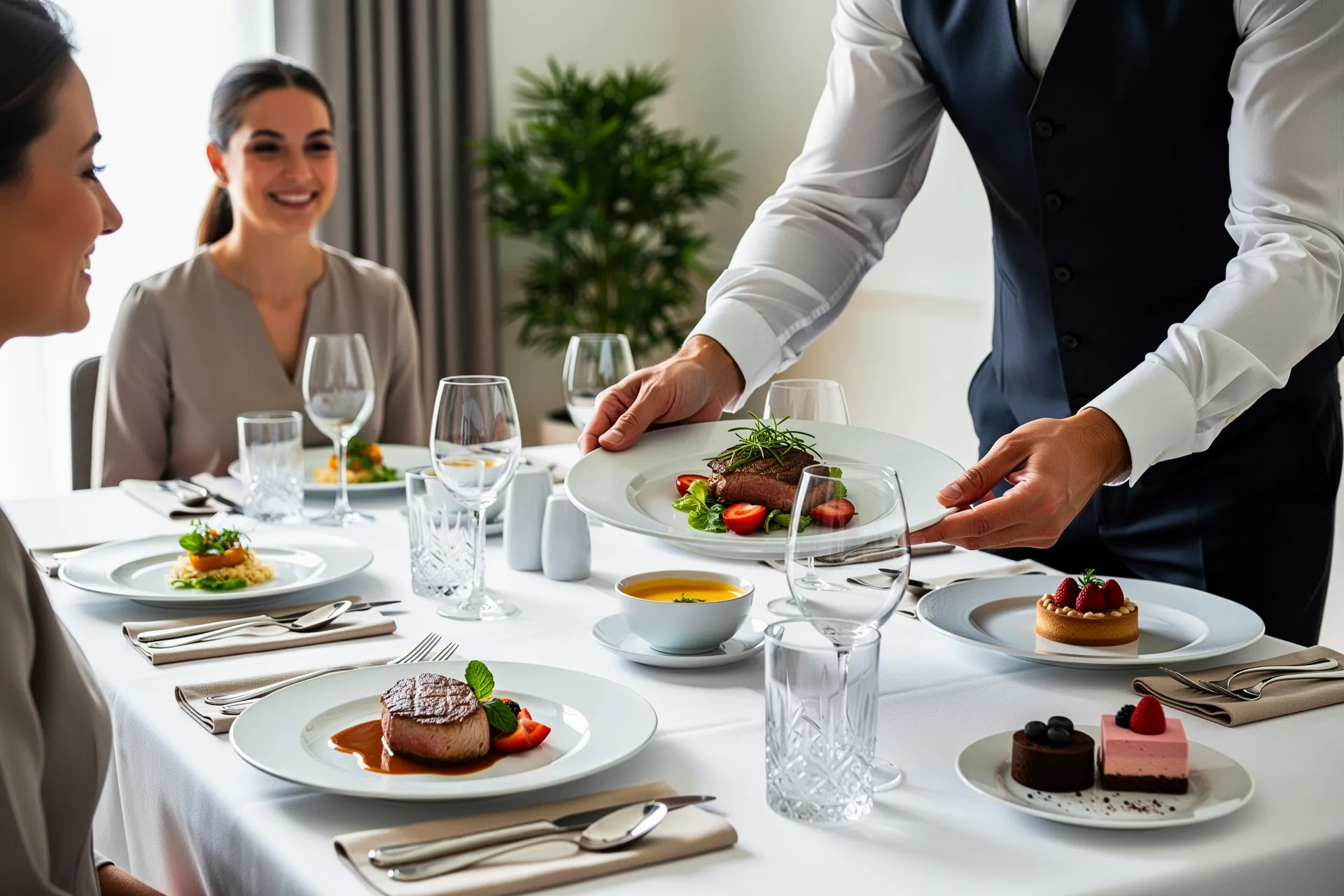 Serving a multi-course plated dinner