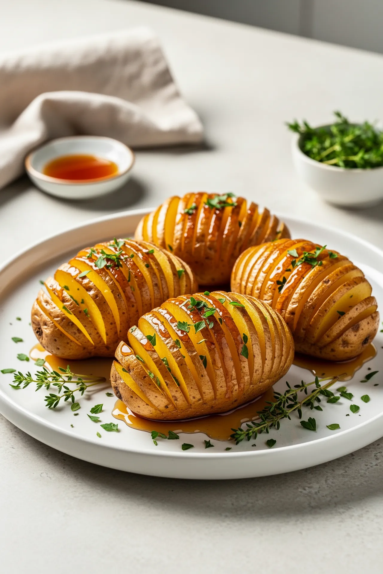 Maple Glazed Hasselback Potatoes with Herbs