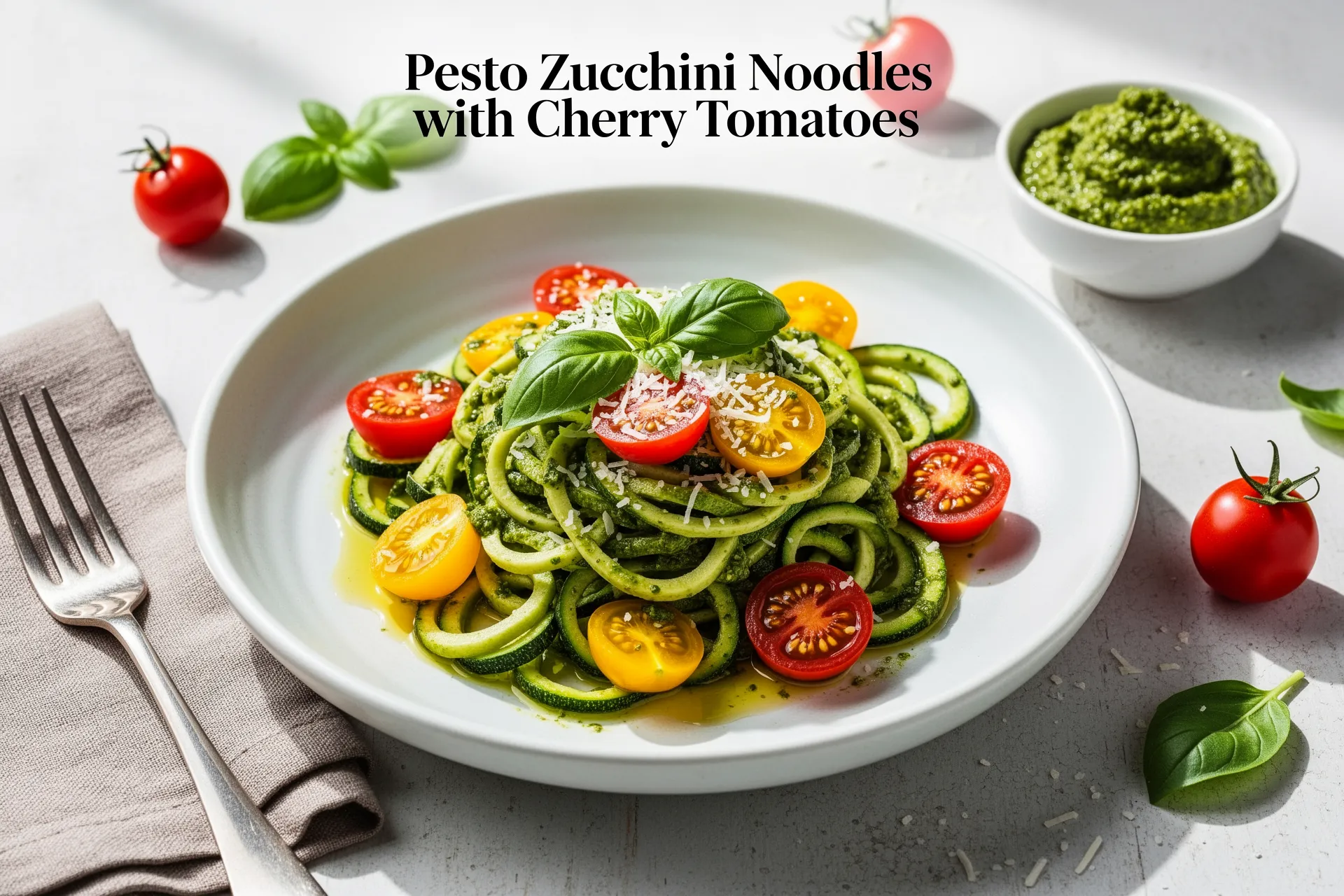Pesto Zucchini Noodles with Cherry Tomatoes