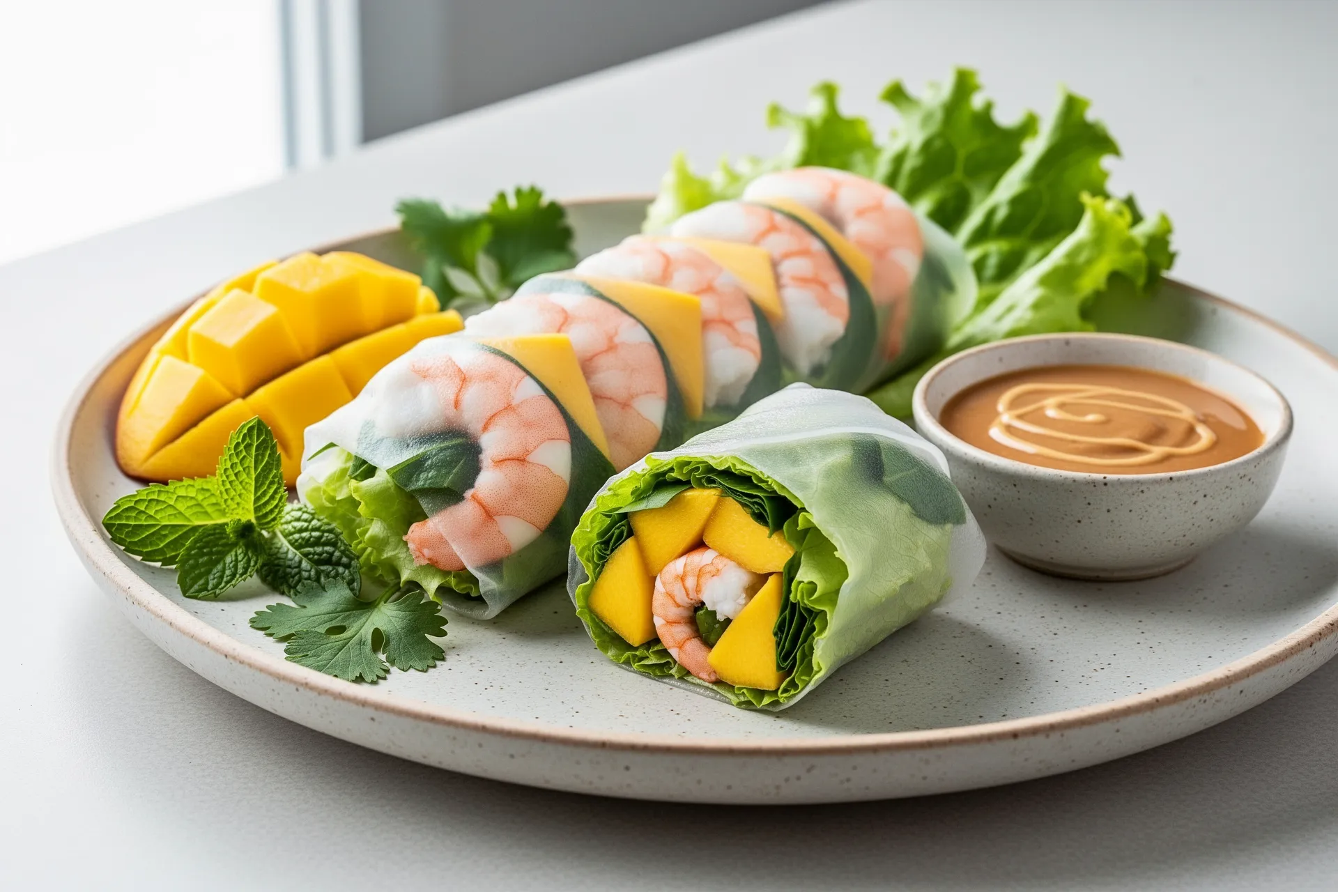 Mango and shrimp summer rolls