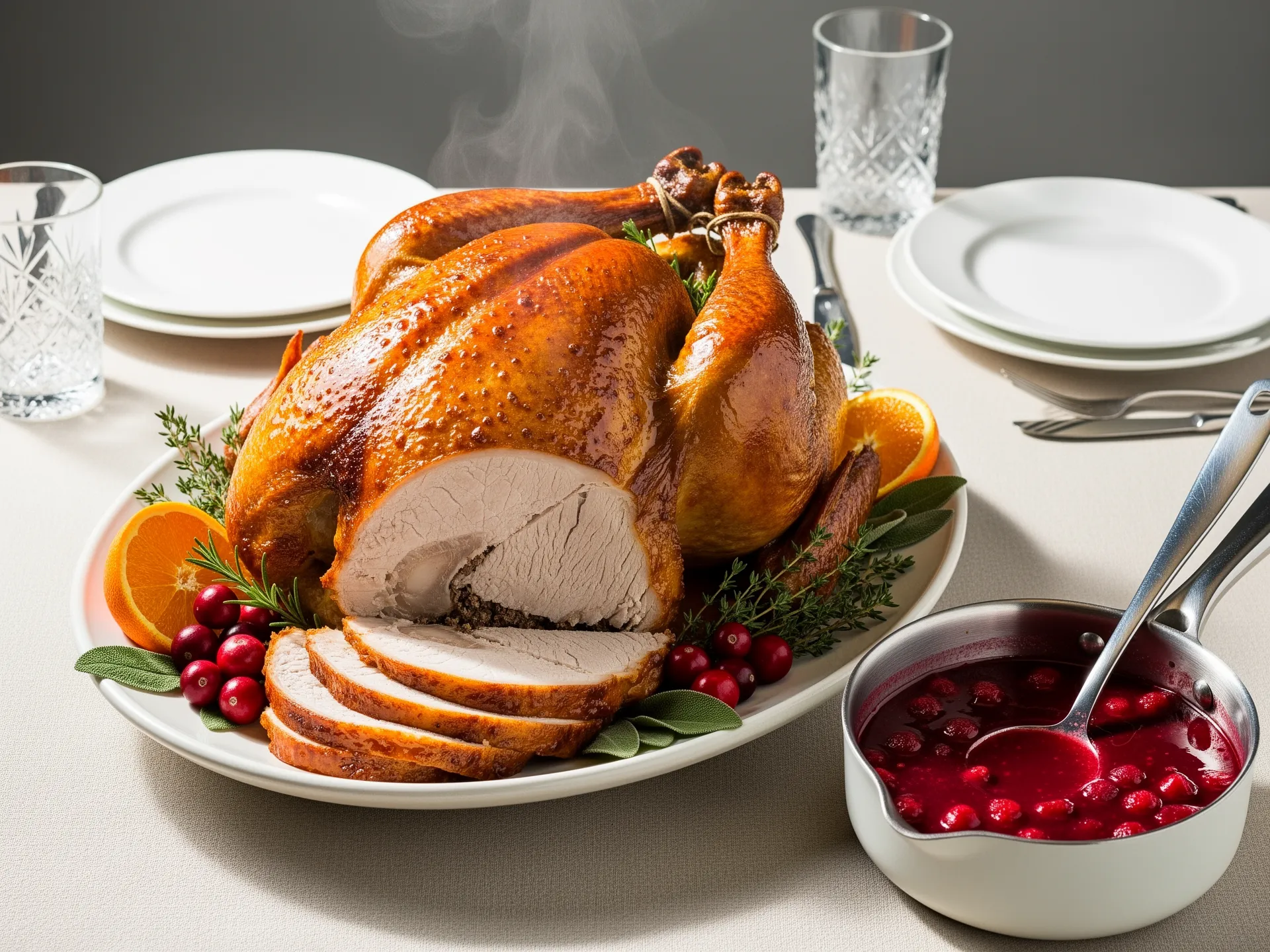 Maple-Bourbon Glazed Turkey with Cranberry Pan Sauce