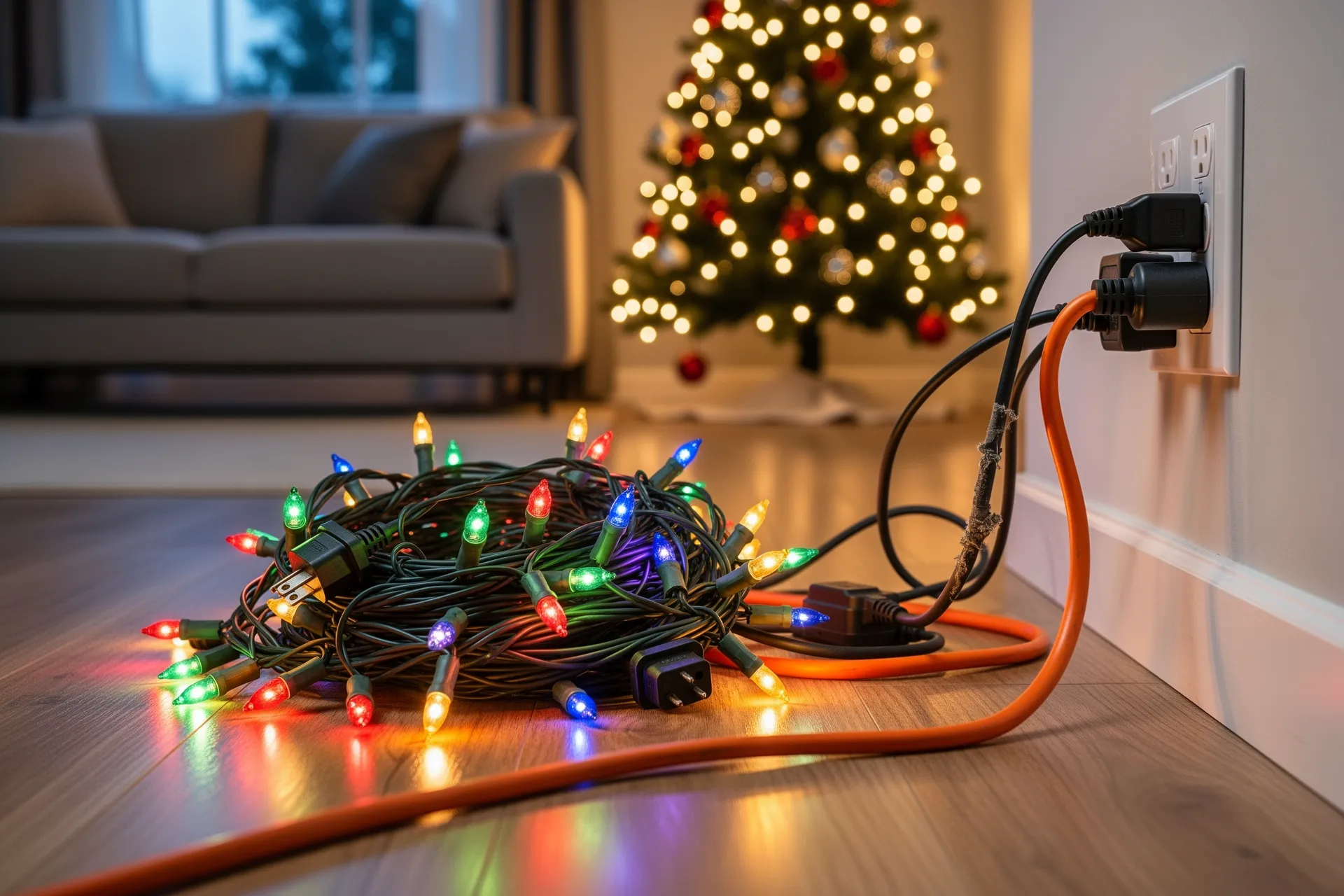 Holiday lights and electrical cords
