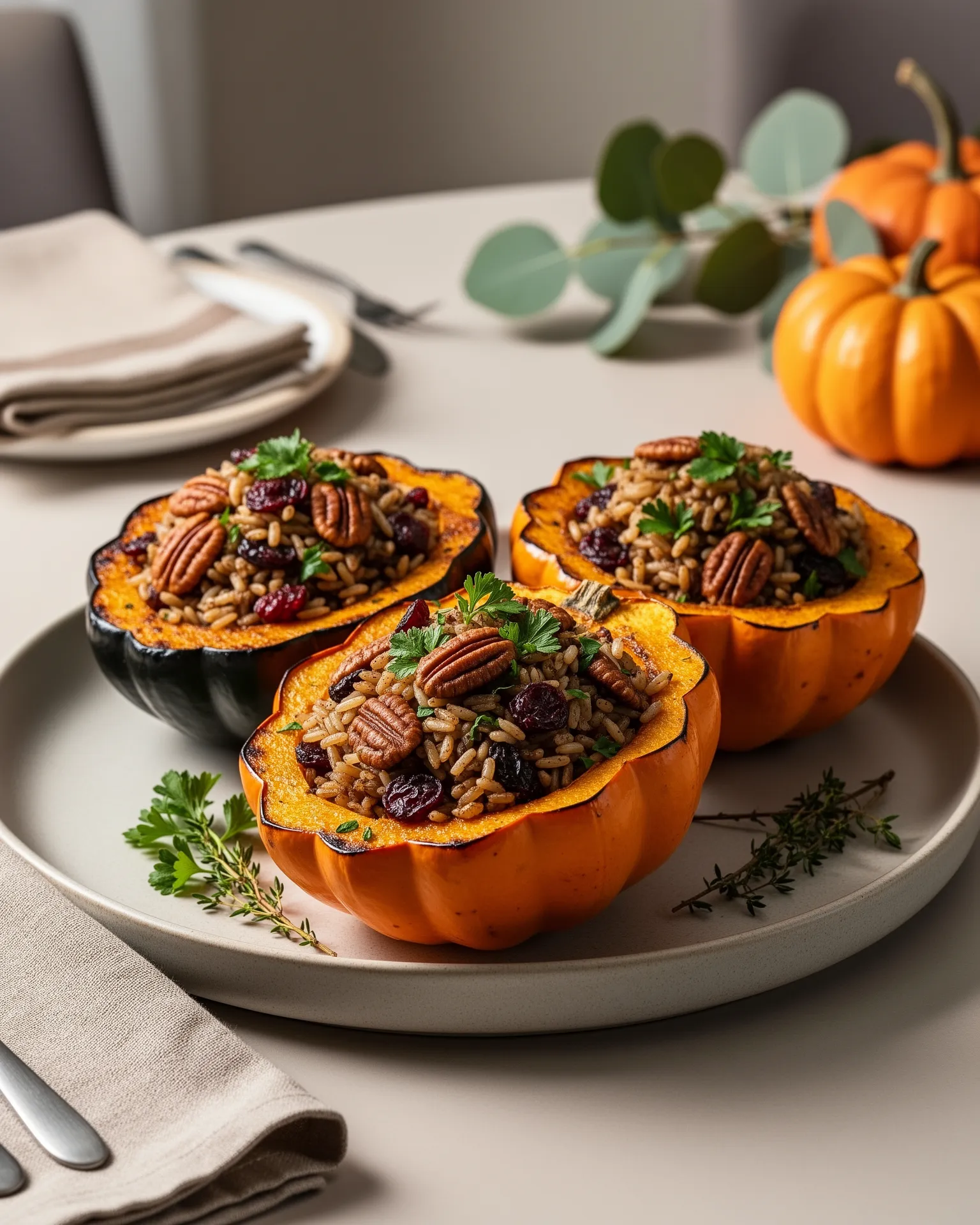 Maple Glazed Acorn Squash with Wild Rice Stuffing