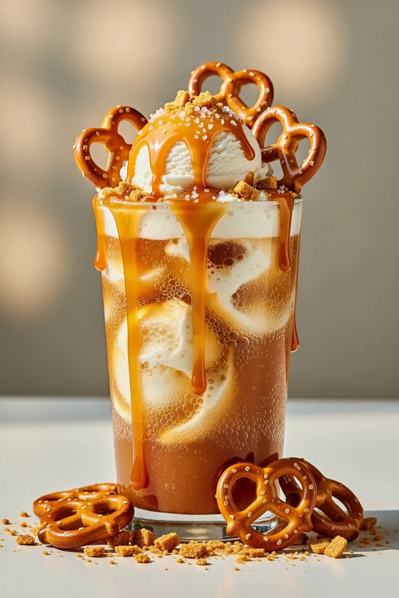 Salted Caramel Pretzel Ice Cream Float