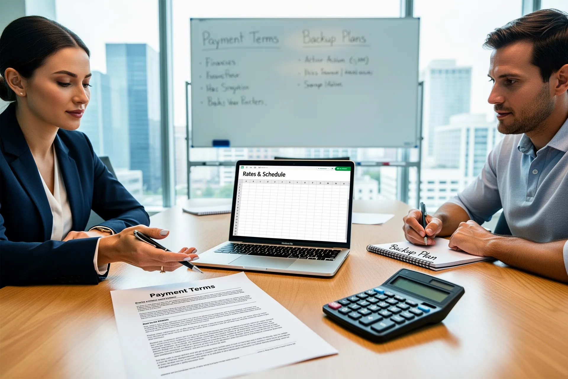 Discuss payment terms and backup plans